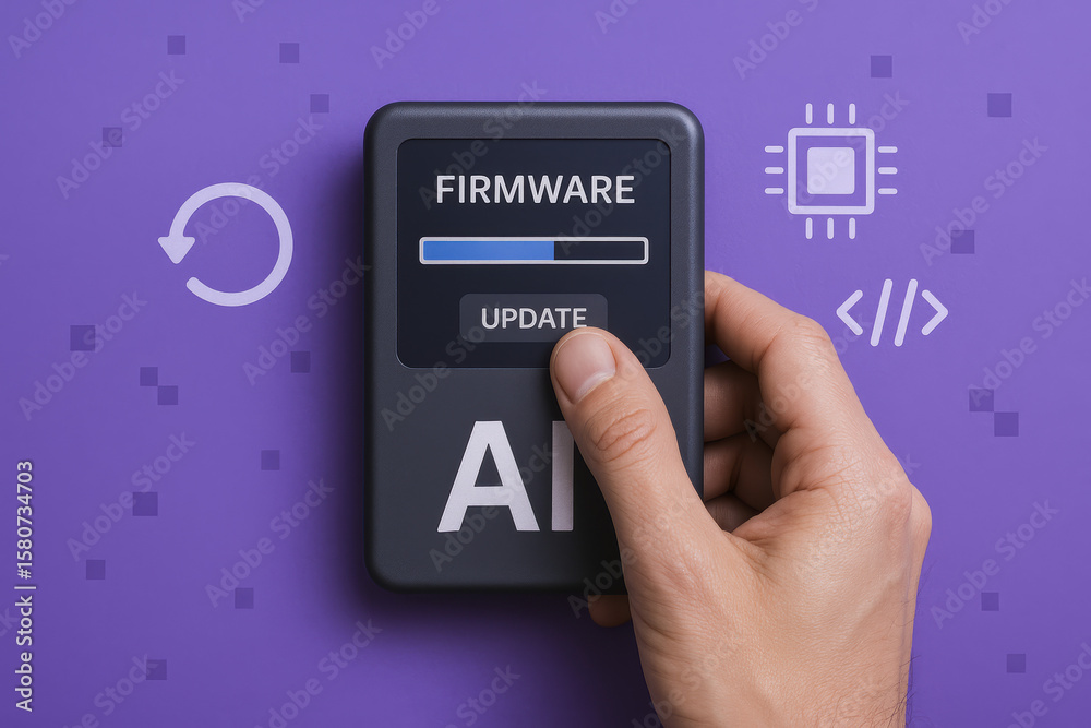 Poster a initiates a firmware update on an ai device symbolizing progress and innovation in technology mana