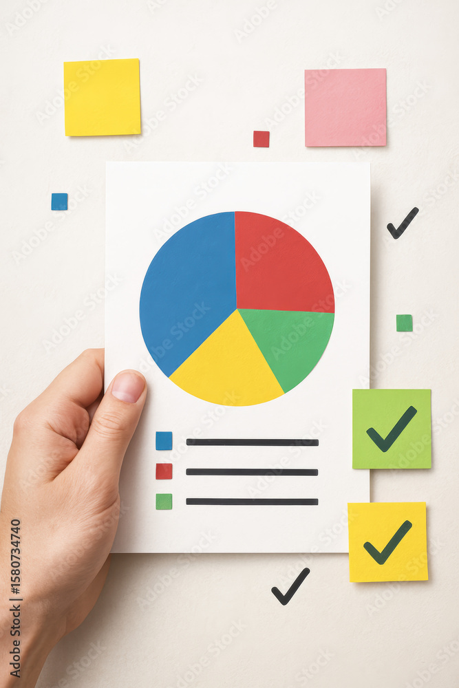 Poster analyzing visual data with clear segmentation in a pie chart helps support decision-making and measu