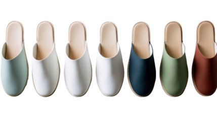 Stylish collection of colorful slip-on shoes, ideal for casual wear, displayed on a white isolated background.