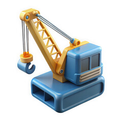 Cute blue and yellow toy crane isolated on transparent background