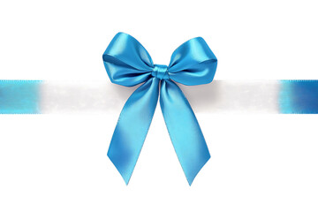 Turquoise satin bow tied on a white ribbon isolated on white or transparent png