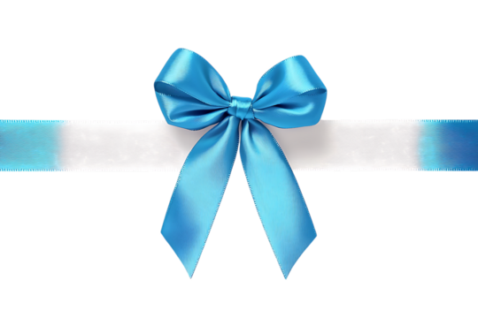 Turquoise satin bow tied on a white ribbon isolated on white or transparent png