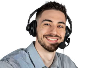 Happy man with headset, providing excellent customer support