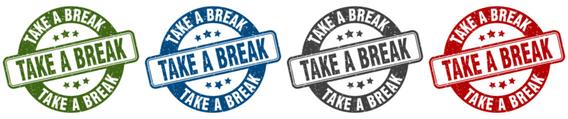 take a break stamp. take a break round stamp set isolated on white background