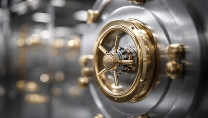 Close-up of a vault door with a brass-colored handle