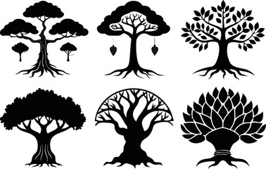 Sacred Tree Silhouettes Vector Set – Bodhi & Banyan