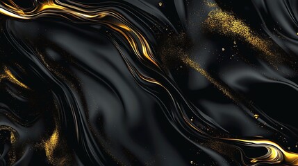 Illustration of luxurious black and gold abstract texture with fluid metallic swirls