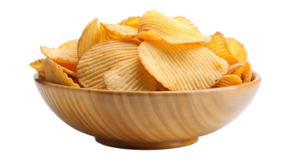 Bowl of Crispy Potato Chips Ready to Eat on Transparent Background