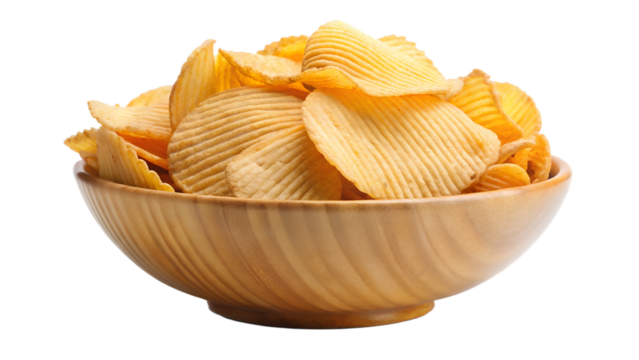 Bowl of Crispy Potato Chips Ready to Eat on Transparent Background