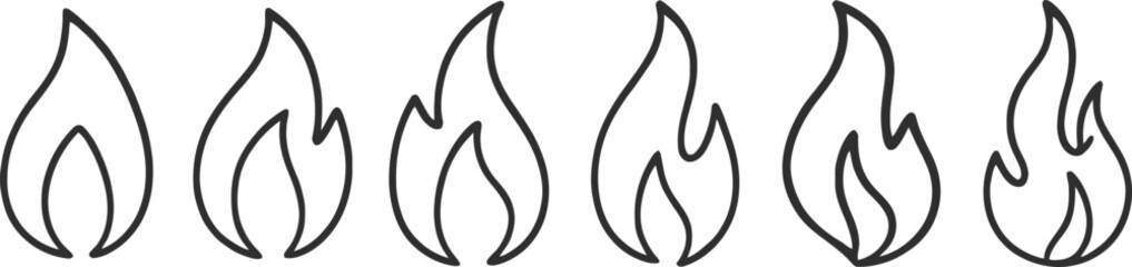 Flame Icons Minimalist Fire Line Art Vector Illustration Elements Graphic Set