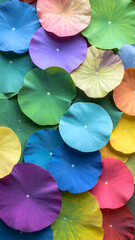 A vibrant arrangement of colorful circular shapes resembling lily pads.