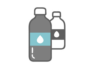 Fototapeta premium Two stylized plastic water bottles, one light and one dark, perfect for beverage design concepts. Simple, flat vector illustration of two plastic water bottles, one light gray/white with dark stripes,
