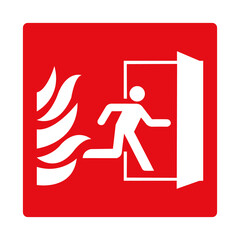 Fire exit sign. Building security system. Bright red sign symbolizing a fire exit. Red sign. Quick...