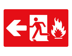 Fire exit on the left. Red sign. Evacuation exit. Designations of the location of the emergency...