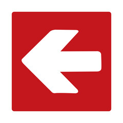 Left arrow. Red fire sign. Arrow pointing left. Direction of movement to the exit or shelter in case of fire or smoke. Movement left to a safe area. Fire exit.