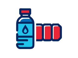 Obraz premium Two stylized plastic water bottles, one light and one dark, perfect for beverage design concepts. Simple, flat vector illustration of two plastic water bottles, one light gray/white with dark stripes,