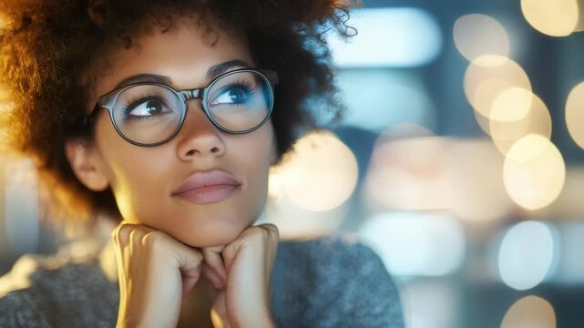 Focused Paralegal Desk Contemplation and Determination with Clarity Amidst Warm Bokeh Lights Creating Thoughtful Atmosphere