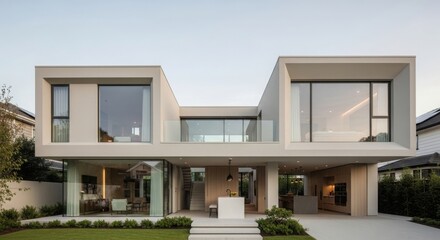 Contemporary Residential Architecture with Clean Lines and Neutral Tones in Bright Daylight

