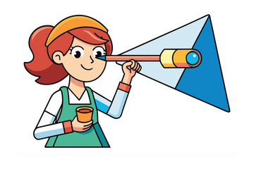 A stylized illustration of an artist wearing an apron and holding a paintbrush standing in front of a blank canvas on an easel