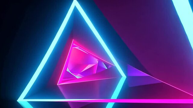 Neon Triangle Tunnel Abstract Glowing Geometric Design with Futuristic Vibrant Colors for Modern Backgrounds