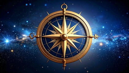 
Ornate compass rose with star constellation overlay, aged brass textures, celestial navigation theme, antique nautical design 