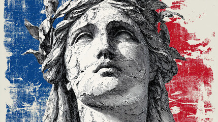 French republic allegorical statue liberty marianne flag illustration art print