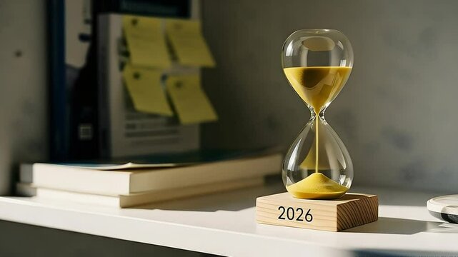 Sand Flowing in Hourglass Marking Time Passing Concept