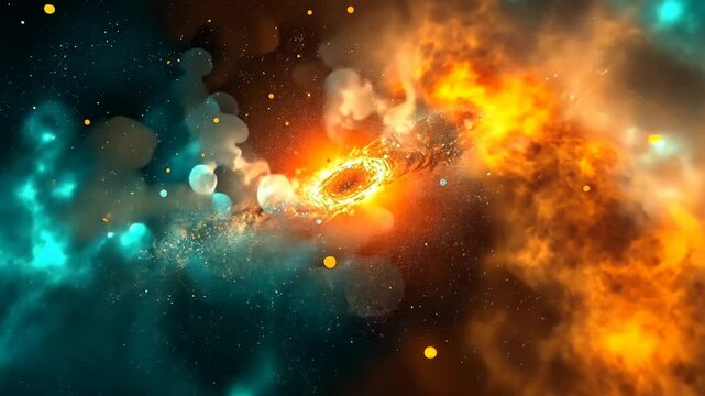 Vibrant Nebula Abstract Turquoise Meets Fiery Orange in a Celestial Symphony
