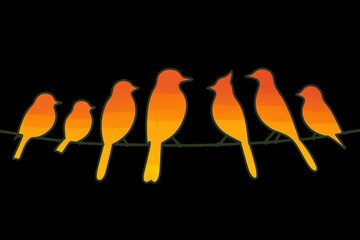 Silhouettes of birds on a wire with sunset tones and dreamy gradient background, perfect for nature or calm-themed designs.

