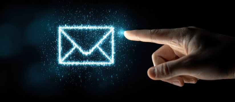 A hand points to a glowing email symbol