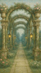 Enchanting garden path with arches.