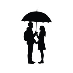Silhouette of a couple holding hands under an umbrella romantic rainy day vector illustration
