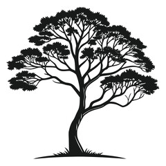 Obraz premium Black Silhouette Vector Tree Illustration Isolated on White Background