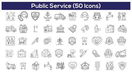 50 Public Service Line Icons for Community and Safety

