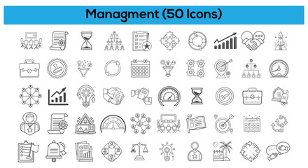 Management and Business Line Icons – 50 Vector Set


