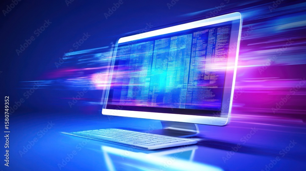 Wall mural fast computer displaying code, showcasing speed and efficiency.