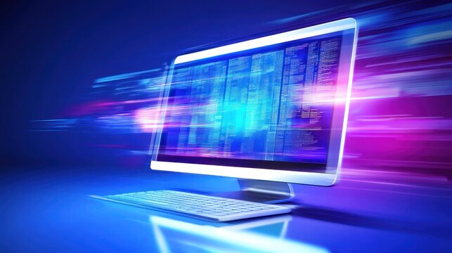 Fast computer displaying code, showcasing speed and efficiency. - Powered by Adobe