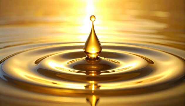Blue droplets of water, oil, and gold ripple into an abstract splash