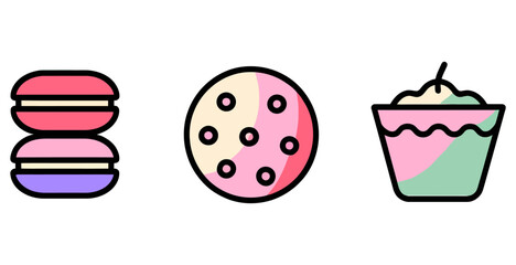 Vector art of macaroon, cookie, and cupcake icons