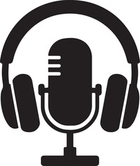 Podcast Concept Silhouette with Microphone and Headphones for Media and Broadcast Theme