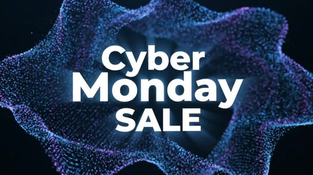 Dynamic Cyber Monday Sale Promotion Banner with Futuristic Digital Particle Background for Online Shopping Advertisement