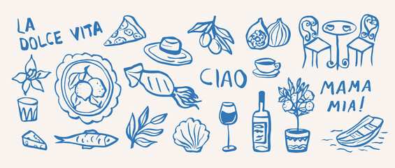 Hand drawn whimsical summer vacation elements