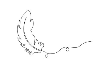 Naklejka premium Continuous Line Feather Vector Minimalist Quill Pen Drawing for Logos and Design Projects