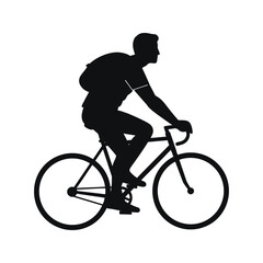 Fototapeta premium Silhouette of a Man with Backpack Riding a Bicycle Cycling Vector Illustration