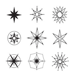 Collection of nine intricate starburst and compass rose designs on a white background