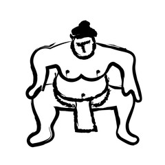Sumo wrestler standing in a wrestling pose drawn in charcoal style. Japanese traditional martial art, combat sport activity concept. Hand drawn trendy vector illustration on white background.