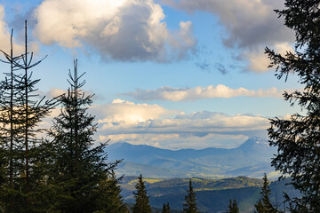 Beautiful landscape in the mountains, sky with clouds.