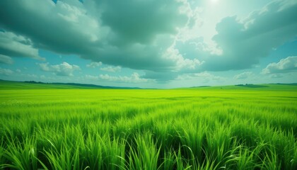 Fototapeta premium Citrus Meadow Dream A Fantastical Landscape of Neon Green Grass, a Playful and Energetic Natural Environment