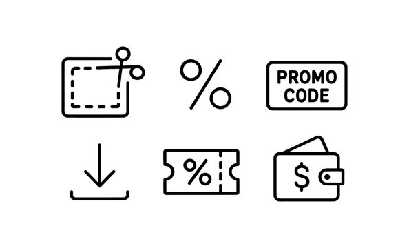 Minimalist cashback and discount icons for e-commerce platforms