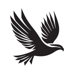 Vector illustration of a silhouette of an eagle in flight with wings spread wide isolated on a white background